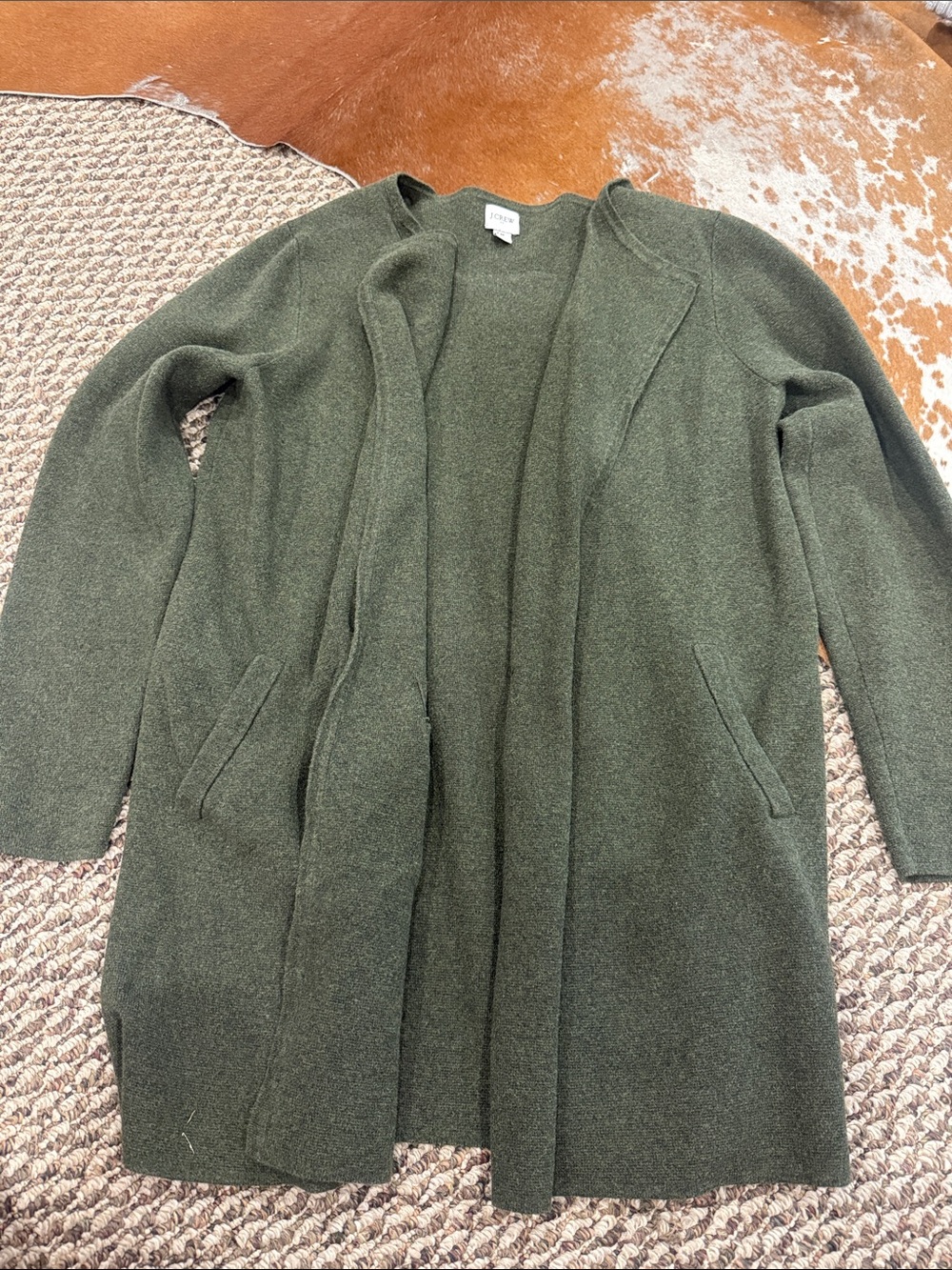 J. Crew Forest Green Open-Front Long Cardigan